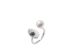 Evil Eye and Pearl Open Ring