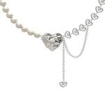 Pearl and Heart Chain Stitch Necklace