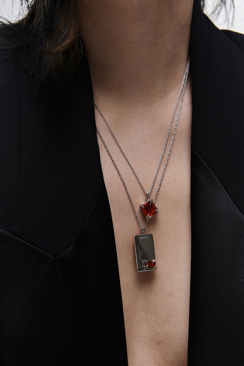 Garnet and Tag Pendant Layered Necklace