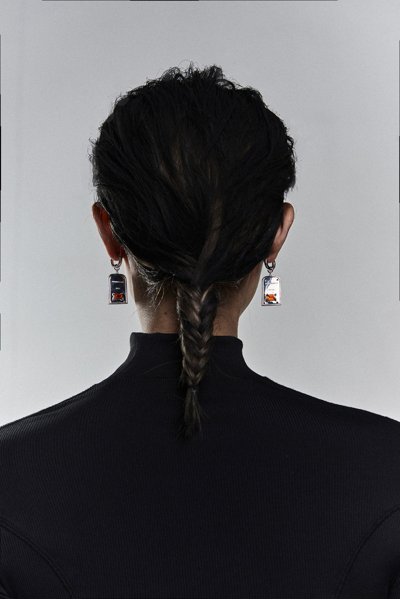 Garnet Tag Hoop Earrings