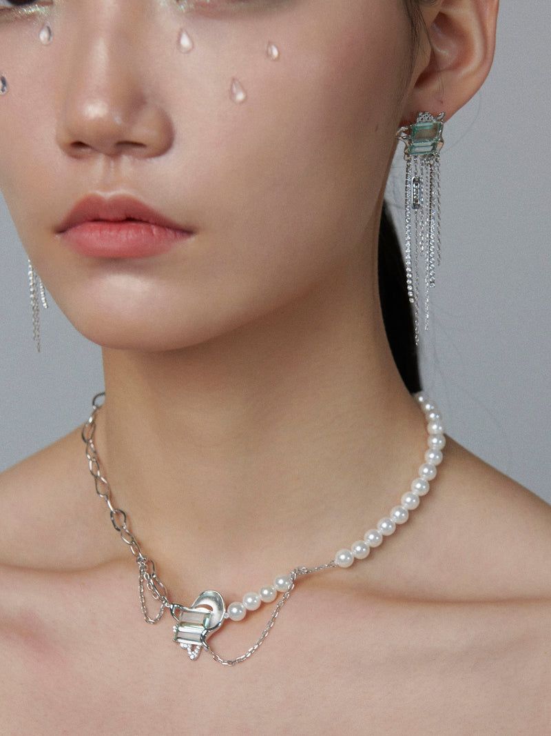 Gemstone Earrings with Chain Tassels