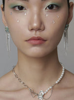 Gemstone Earrings with Chain Tassels