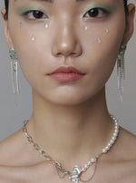 Gemstone Earrings with Chain Tassels