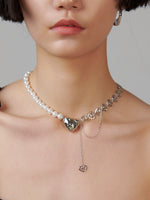 Pearl and Heart Chain Stitch Necklace