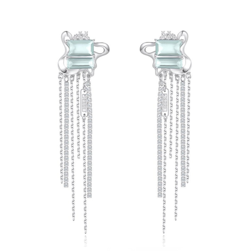 Gemstone Earrings with Chain Tassels