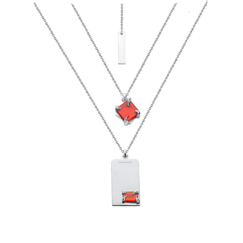 Garnet and Tag Pendant Layered Necklace