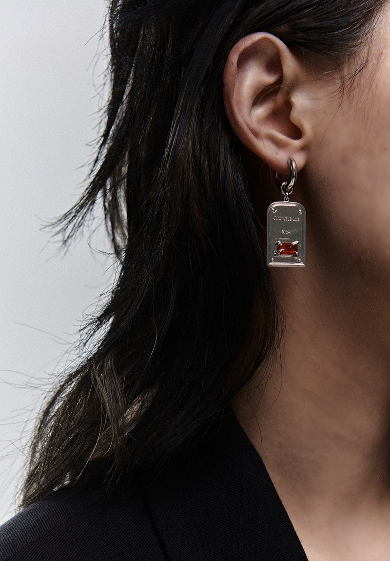 Garnet Tag Hoop Earrings