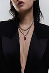 Garnet Pendant Layered Chain Necklace