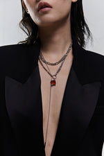 Garnet Pendant Layered Chain Necklace