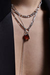 Garnet Pendant Layered Chain Necklace