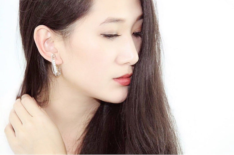 Pearl Pave Safety Pin Earrings