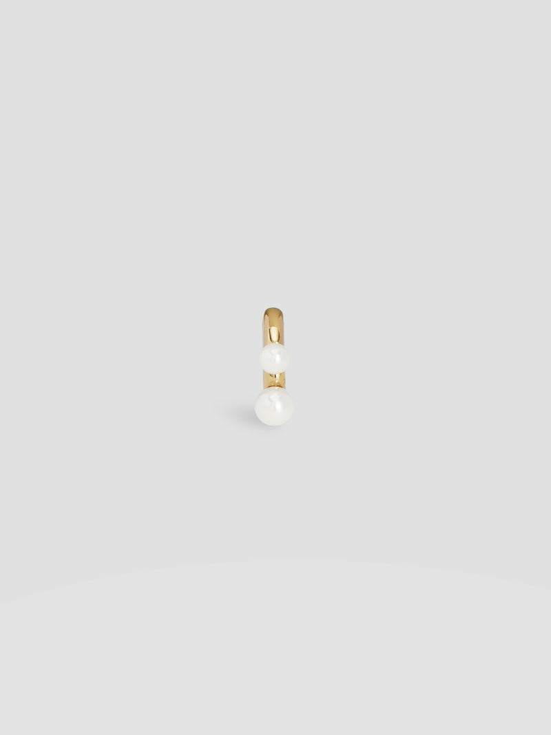 Singe Two-Pearl Huggie Earring