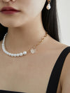 Asymmetric Pearl and Chain Necklace