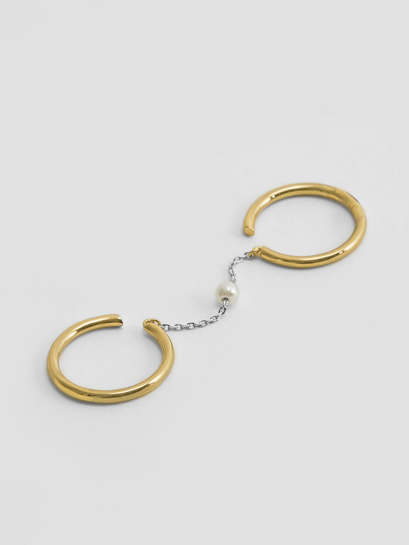 Pearl Chain Linked Double Ring