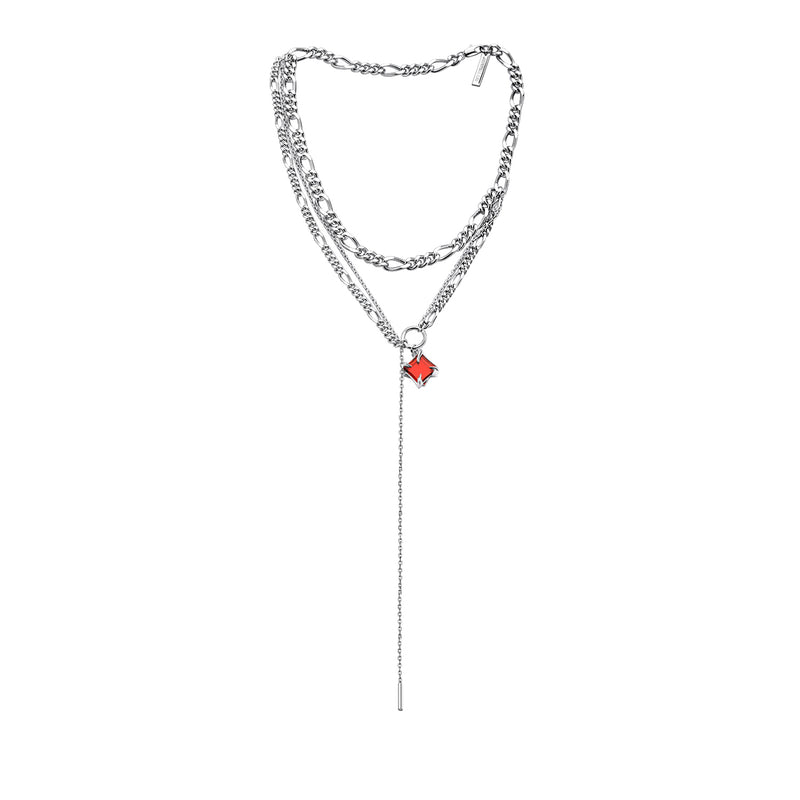 Garnet Pendant Layered Chain Necklace
